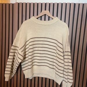 MATE the Label Cream and Brown Striped Sweater